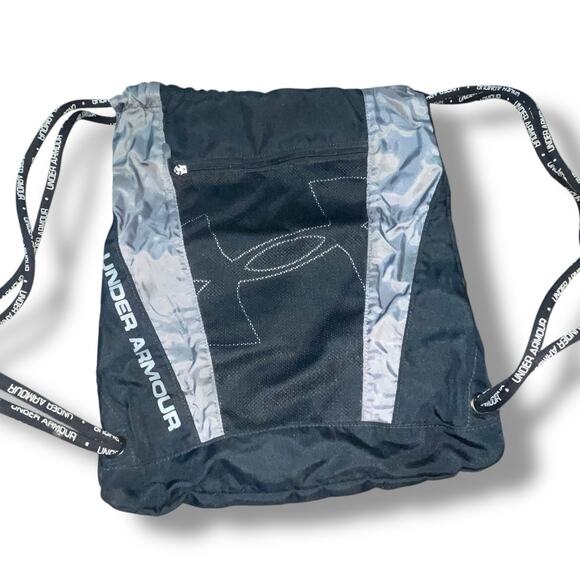 Under Armour UA Drawstring Sackpack Cinch Bag Black Gym Hike Backpack Pocket - Picture 11 of 12